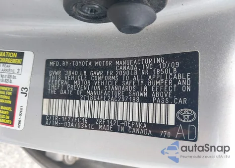 2010 Toyota Corolla Xle из США, поврежденный, VIN 2T1BU4EE2AC297188